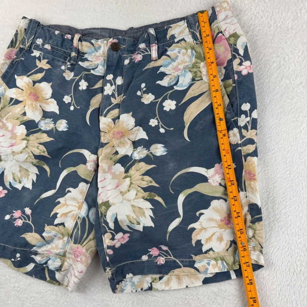 Polo Ralph Lauren Floral Shorts Mens 32 Blue Linen Blend Straight Fit‎ Tropical